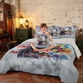 thumbnail image 3 of Manfei Watercolor Bald Eagle Full Size Bedding Sets, Grunge Flower US Flag Full Size Bed in a Bag, Gray Reversible 7 Pieces, 3 of 6
