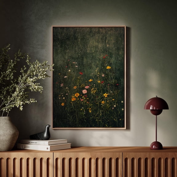 Vintage Wildflower Meadow - Dark Rustic Botanical Art With Subtle Floral Details - Nature-Inspired Wall Decor Wall Art, Modern Wall Decor, 8x12 UNFRAMED