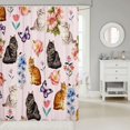 thumbnail image 2 of Manfei Kawaii Kitten Butterfly Shower Curtain 72Wx78L, Boho Tulip Flower Bath Curtain, Pink, 2 of 5