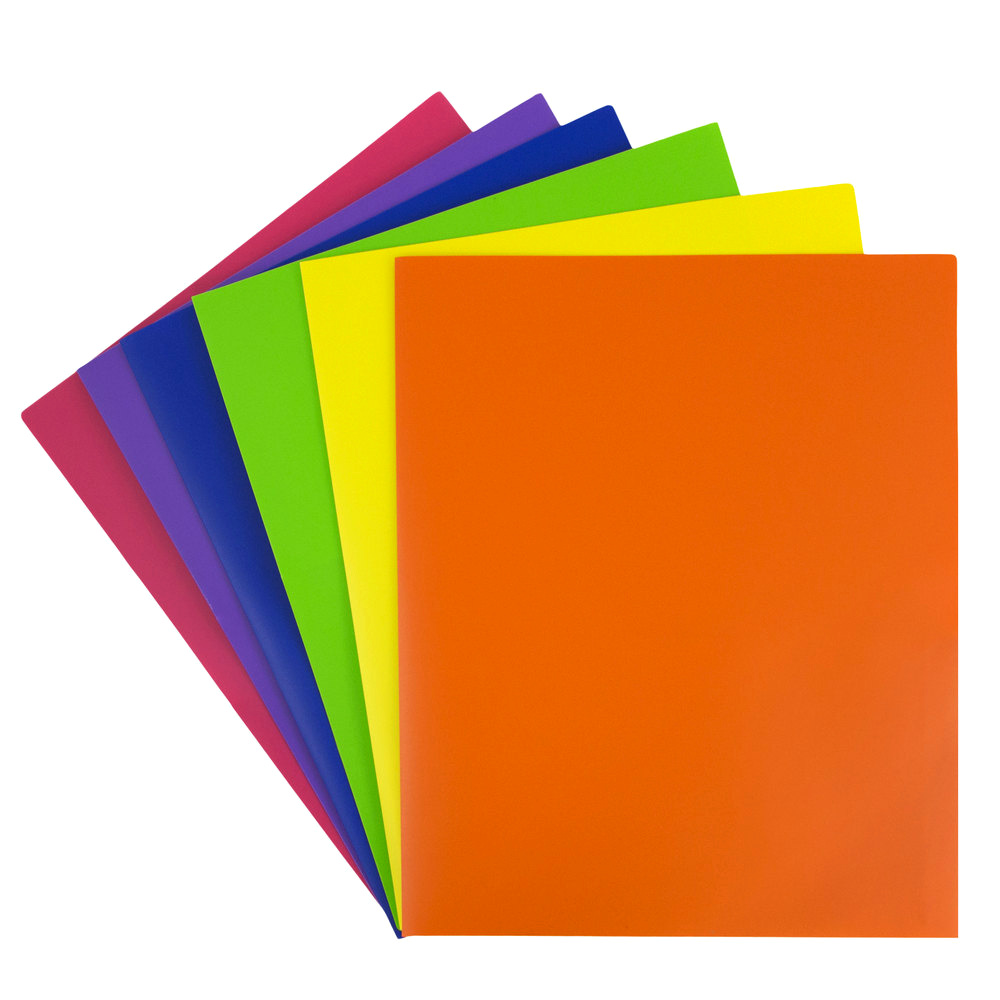 JAM Paper Plastic Two Pocket Folders, 9.5 x 11.75, Assorted Colors, 12 Pack