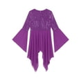 thumbnail image 5 of YiZYiF Womens Sequins Chiffon Praise Dance Tunic Overlays Tops Flare Sleeve Worship Dancewear Purple M, 5 of 7