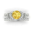 thumbnail image 2 of 3.06 ct Brilliant Round Cut Yellow Zircon 14k White Gold Solitaire with Accents Engagement Bridal Wedding Ring Band Set size 7.5, 2 of 7