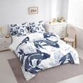 thumbnail image 4 of Manfei Navy Japanese Fish 7-Piece Bedding Comforter Set, Tokyo Ocean Waves King Bedding Sets, Vintage Stripes Abstract Reversible Bed Sheets, Breathable Home Decor, 4 of 8