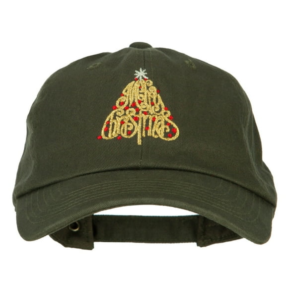Glitter Merry Christmas Tree Embroidered Unstructured Washed Cap - Olive OSFM