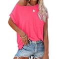 thumbnail image 2 of Solid Color Women Loose Short Sleeve Off Shoulder Shirt With Pocket, 2 of 3