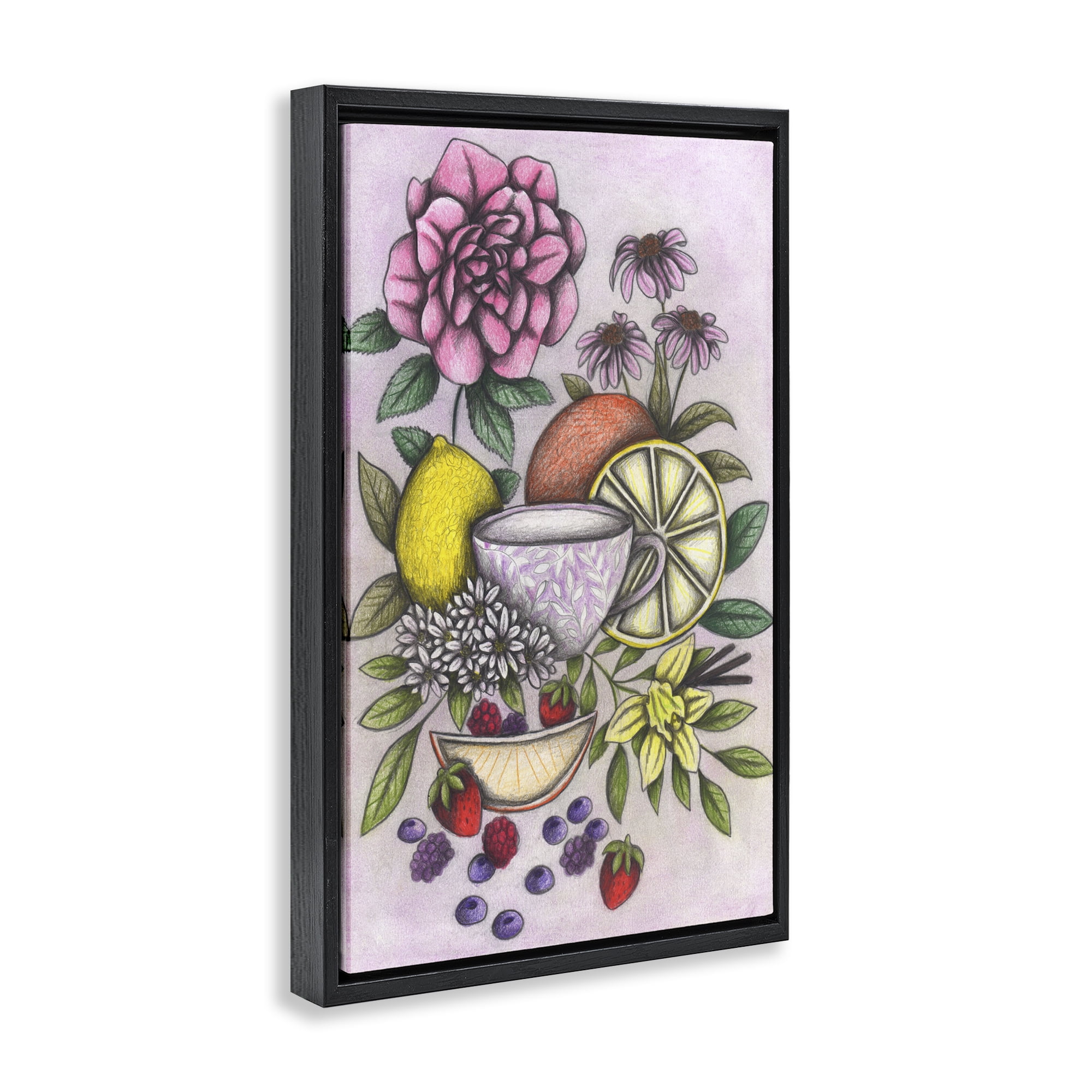 Rococo Tea with Fruits Black Framed Floater Canvas Wall Art, design by Cecilia Battaini