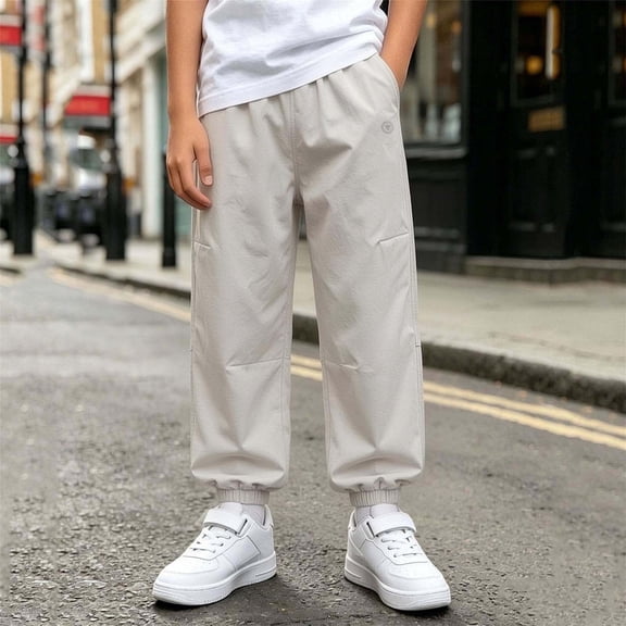 LvhaoGJOB Kids' Jogger Pants - Soft, Elastic Waist & Pockets - Beige 14-15 Years
