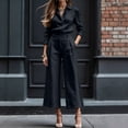 thumbnail image 6 of Cagogo Women's 2 Piece Set Long Sleeve Collared Shirt Wide Leg Pants Casual Outfit Solid Basic Tops Comfy Pants Matching Lounge Sets Travel Airport Clothes, Black 2XL, 6 of 7