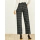 thumbnail image 5 of Pantalones a cuadros casuales para mujer, bolsillos, pierna recta, trabajo, oficina, pantalones Negro L, 5 of 6