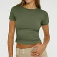 thumbnail image 2 of LISTHA Womens Crop Tops Short Sleeve Slim Fit Summer Crew Neck Tees Basic Going Out Y2k Shirt Army Green L, 2 of 7