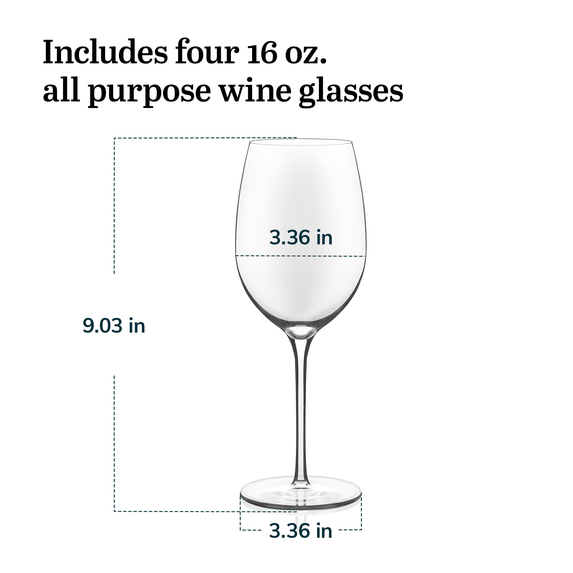Libbey Signature Kentfield Estate All-Purpose Wine Glasses, 16-Ounce, Set of 4, Made in USA, Dishwasher Safe, Gift Box