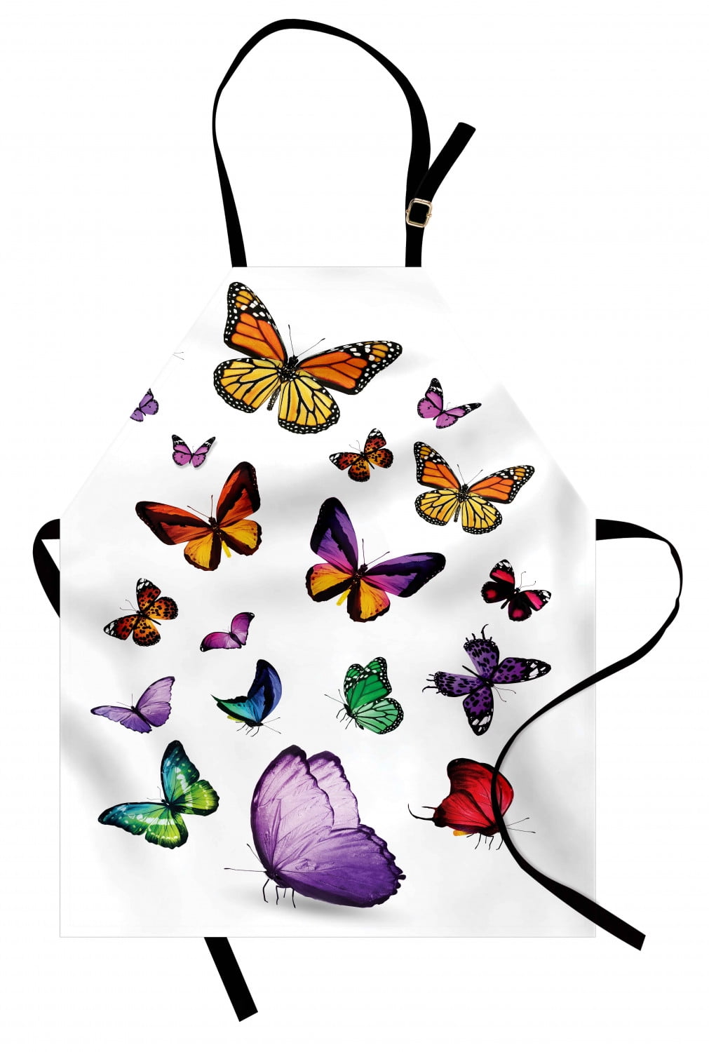 Adult Size Unisex Kitchen Bib with Adjustable Neck for Cooking Gardening Colorful Butterflies Flying Composition Summertime Seasonal Animals Print Blue Black Ambesonne Animal Apron