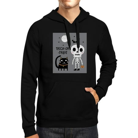 Trick-Or-Treat Skeleton Black Cat Halloween Costume Hoodie Black