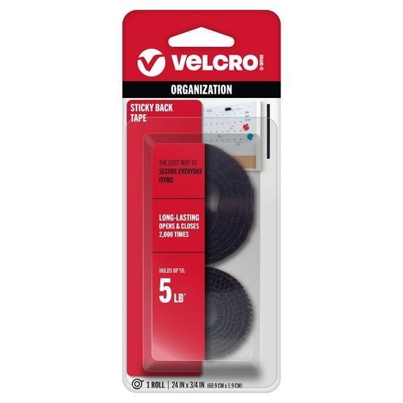 VELCRO Brand Sticky Back Roll | Classroom and Office Organization | Black 24in x 3/4in Roll of Tape