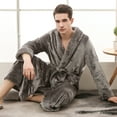 thumbnail image 3 of Previn Men's Fuzzy Fleece Long Robe Warm Thick Plush Bathrobe Long Sleeve Flannel Full-Length Winter SPA Hotel Bath Robe Pockets Grey Large, 3 of 3