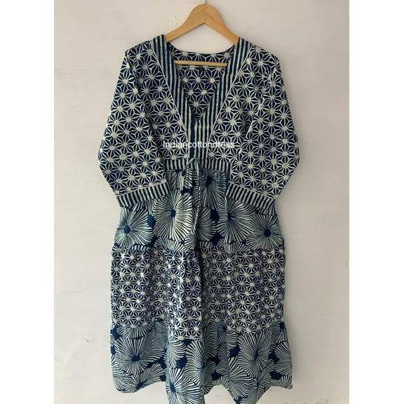Indigo Print Dress, Cotton Floral Dress, Handmade Dresses, Blockprint Dress, Handblock Dresses, Dresses For Womens, Skater Dresses,