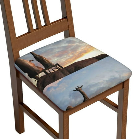 

Salelf Elephant Giraffe On A Mountain Top Sunset Seat Covers for Dining Room Chair Set of 4 Stretch Fit Removable Washable Chair Seat Cushion Protector Slipcover for Kitchen Office
