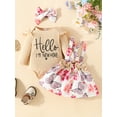 thumbnail image 2 of Suealasg Infant Baby Girl 2024 New Year Outfits Letter Print Long Sleeve Romper +Flower Print Suspender Skirt +Bow Headband Newborn Girls 2PCS Spring Fall Clothing, 2 of 9