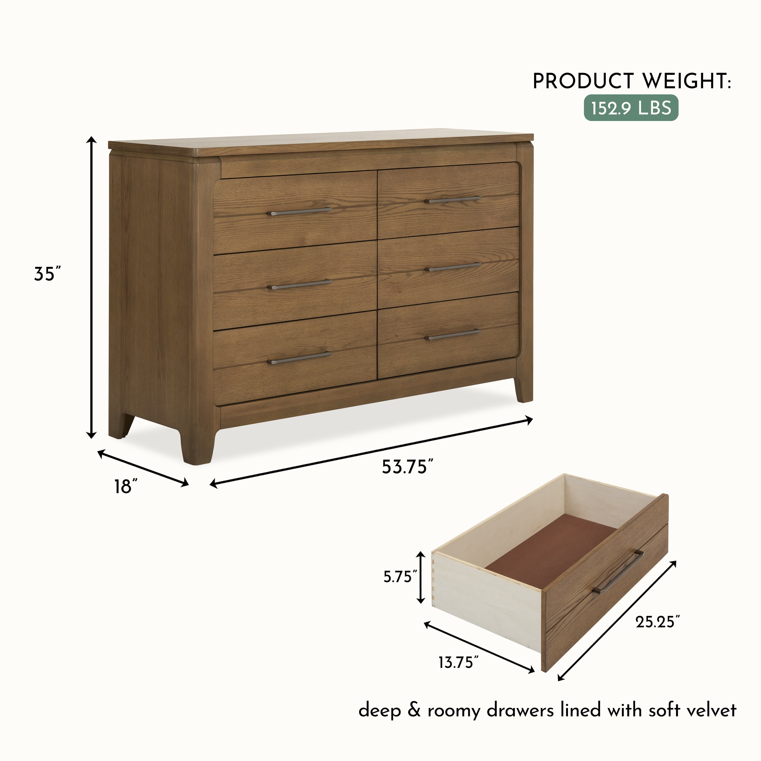 Evolur Oakley Double Dresser, Hickory