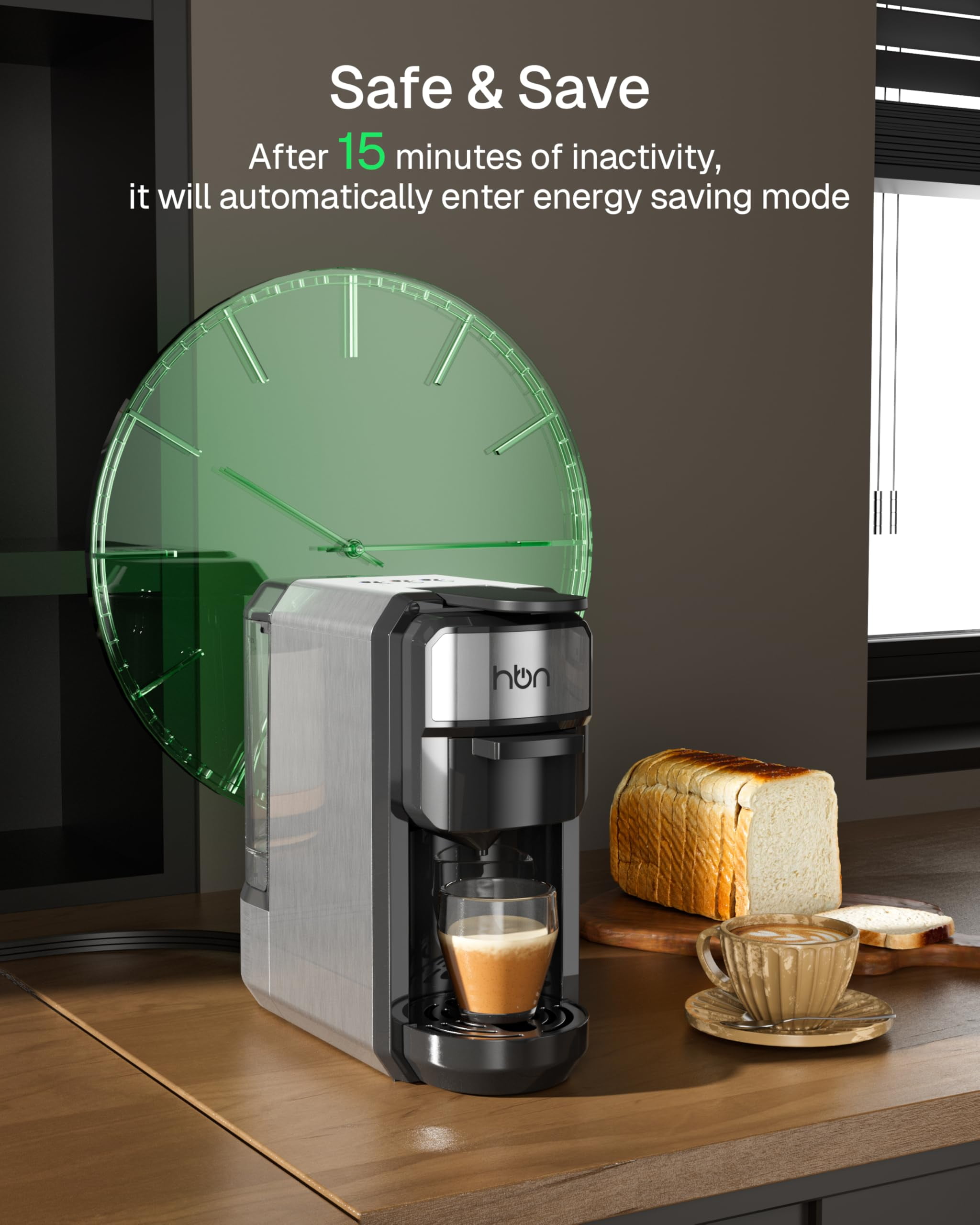HBN 3-in-1 Coffee Maker, Multi Coffee Maker Single Serve for Nespresso Capsule & K-Cup Pods & Ground Coffee, 19Bar One-Touch Brewing Espresso Machine, 20oz Removable Water Tank, 1450W Fast Heat