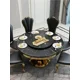 thumbnail image 3 of Mesa con plato giratorio para Villa grande, restaurante, mesa de comedor redonda con tapa de mármol, juego de 6 sillas, marco moderno Simple de acero inoxidable, 3 of 4