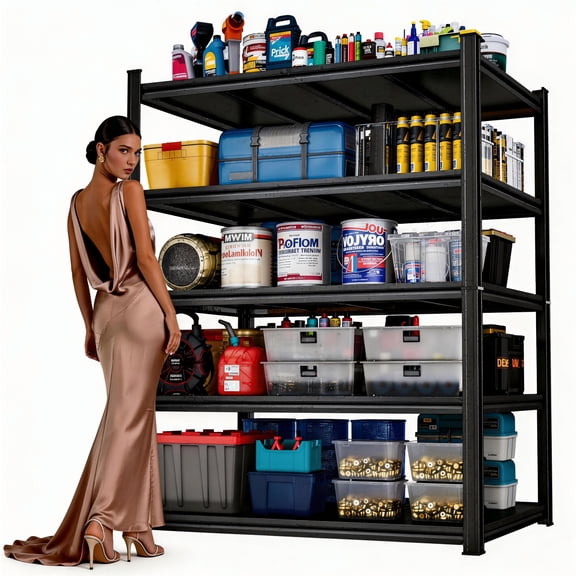 88"H Garage Shelving Heavy Duty, 3000lb Capacity Metal Shelving Unit, 5-Tier Adjustable Shelving, Double-Layer Columns, Reinforced Ribs, 48"W*24"D Industrial Shelves for Garage, Basement, Black