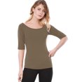 thumbnail image 2 of INSPIRE CHIC T-Shirt Ajusté à Manches Mi-Longues à Encolure Dégagée pour Superposition pour Femmes, 2 of 6
