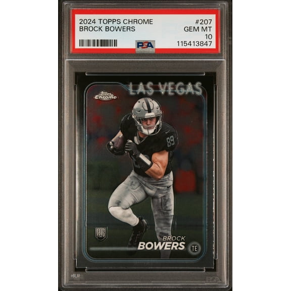 Graded 2024 Topps Chrome Brock Bowers #207 Rookie RC Football Card PSA 10 Gem Mint