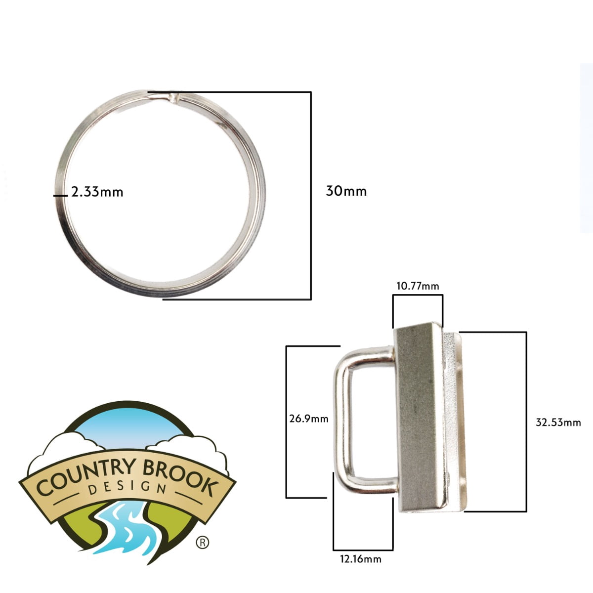 100 - Country Brook Design | 1 1/4 inch Key Chain Fob Wristlet Hardware Sets with Key Ring