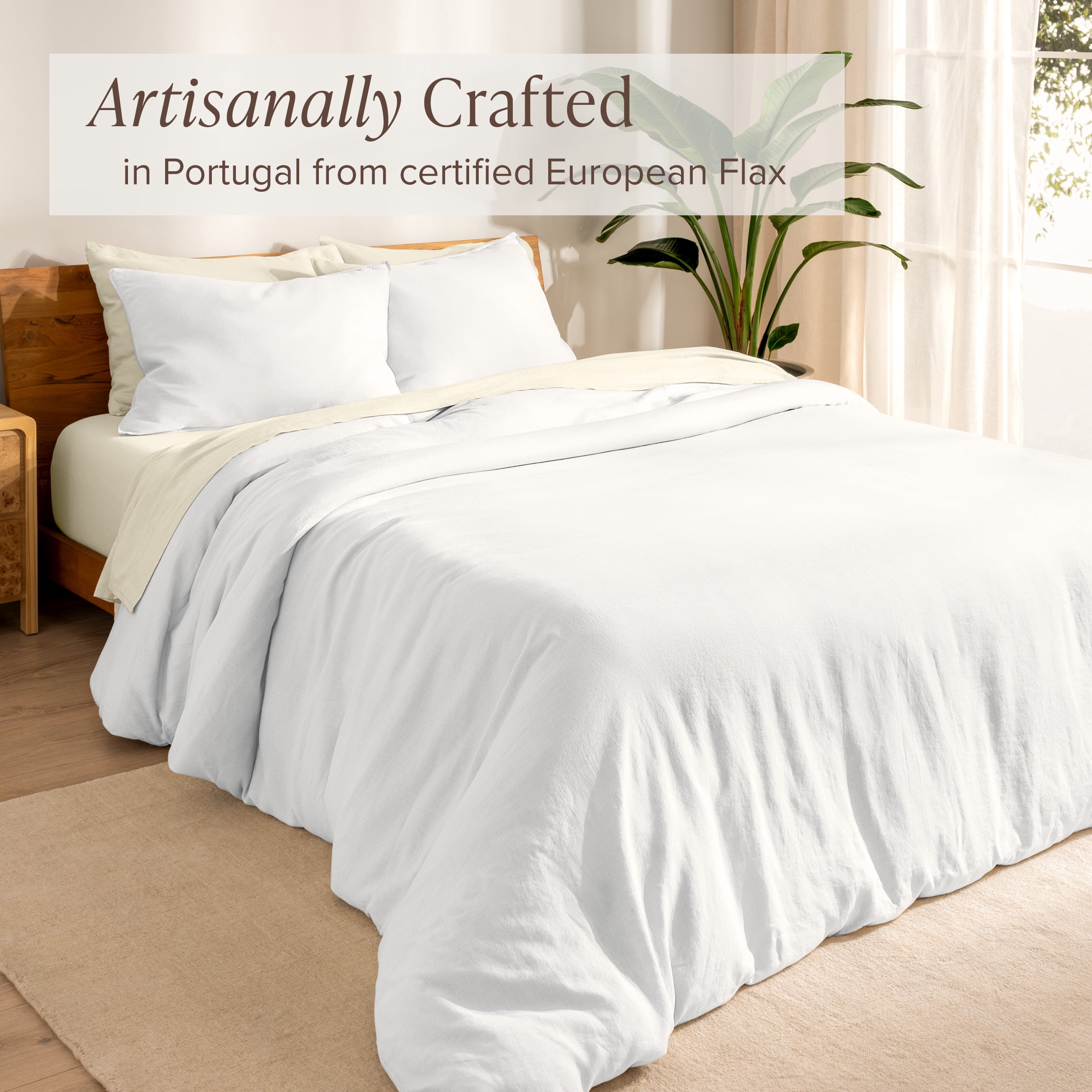 Bare Home Linen Duvet Cover Set - Lightweight & Breathable - Twin/Twin XL, White, 2-Pieces