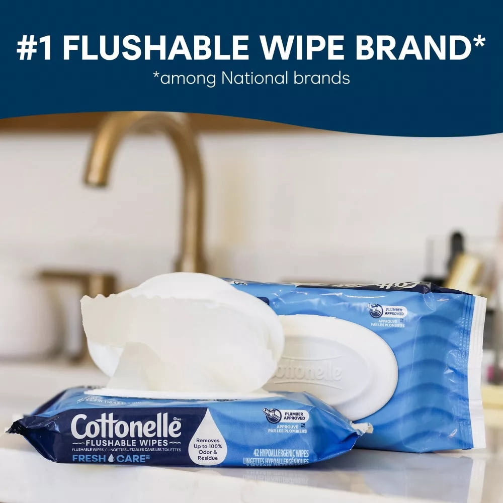 Flushable Wet Wipes - 10pk/42ct: Hypoallergenic, Non-Toxic, Water-Based, Cotton Material