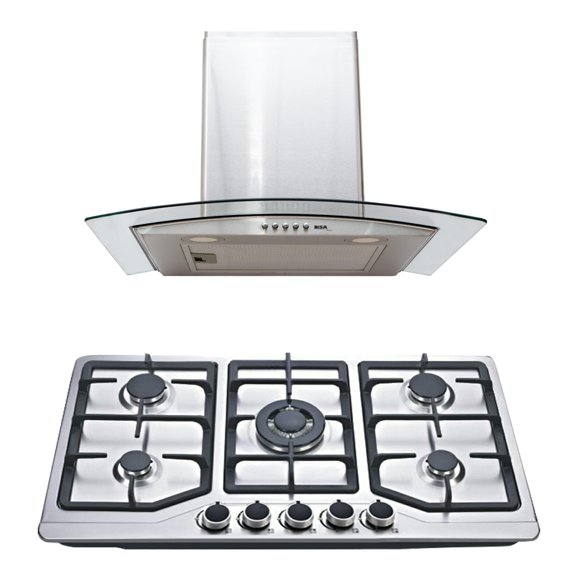 Combo Parrilla a Gas 5 Quemadores Acero Inox y Campana Cristal 60 cm Acero Inox Disa Home PAEM5A/CAMPC60C