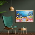 thumbnail image 2 of Fish Wall Art with Frame, Water Life Different Kind of Fishes Coral Reefs and Sponges Theme, Printed Fabric Poster for Bathroom Living Room, 35" x 23", Multicolor, by Ambesonne, 2 of 2