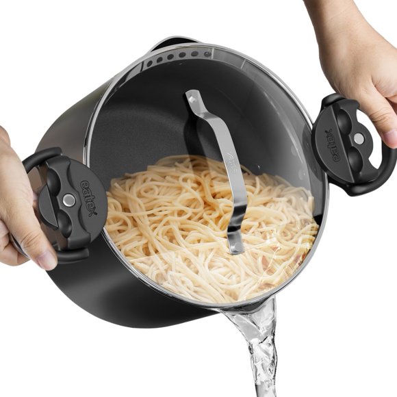 Olla para pasta EATEX de 5 cuartos con tapa coladora antiadherente de cerámica