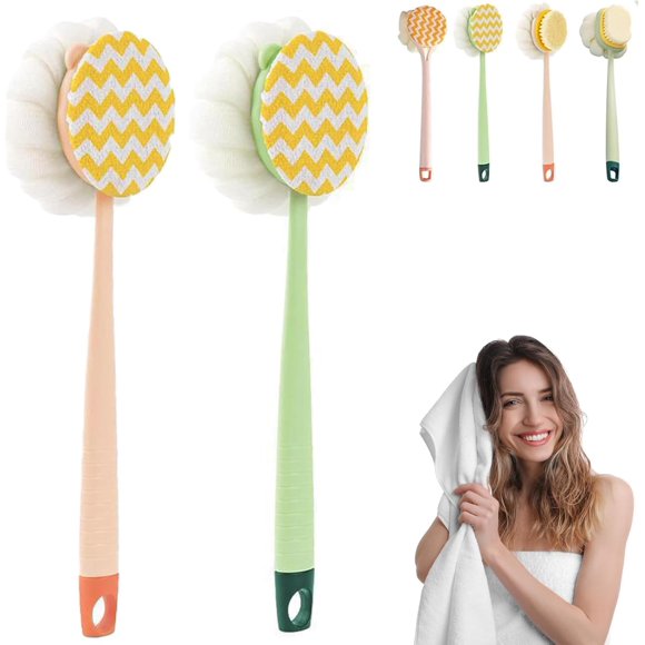 Brosse de Bain 2-en-1 & Brosse pour le Dos, Gommage Corporel Double Face Texture Douce, Gommages pour le Dos pour la Douche, Poils de Massage Adaptés pour Humide Ou Sec, Hommes et Femmes (2 Pcs-B)