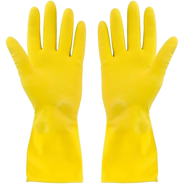 Paquete de 3 guantes de limpieza amarillos, guantes profesionales de látex de caucho natural
