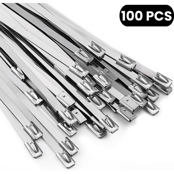 LQQBOX Metal Zip Ties 11.8 inch 100 Pcs 304Stainless steel Multi-purpose Self-locking Cable Ties Suitable for in machinery, vehicles, farms, pipes, roofs,cables, as well as Outdoor binding