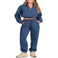 thumbnail image 1 of Women 2 Piece Tracksuits 1/2 Zipper Cropped Sweatshirt and Sweatpants, 1 of 9