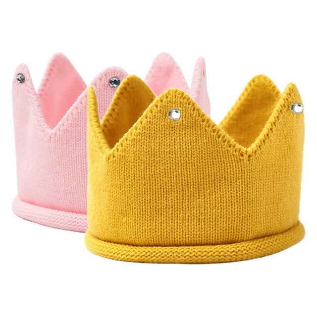 2 mini gorros de corona para bebé niña, de punto, para fiesta de cumpleaños, ligeros, para recién nacidos y niños pequeños, para baby shower
