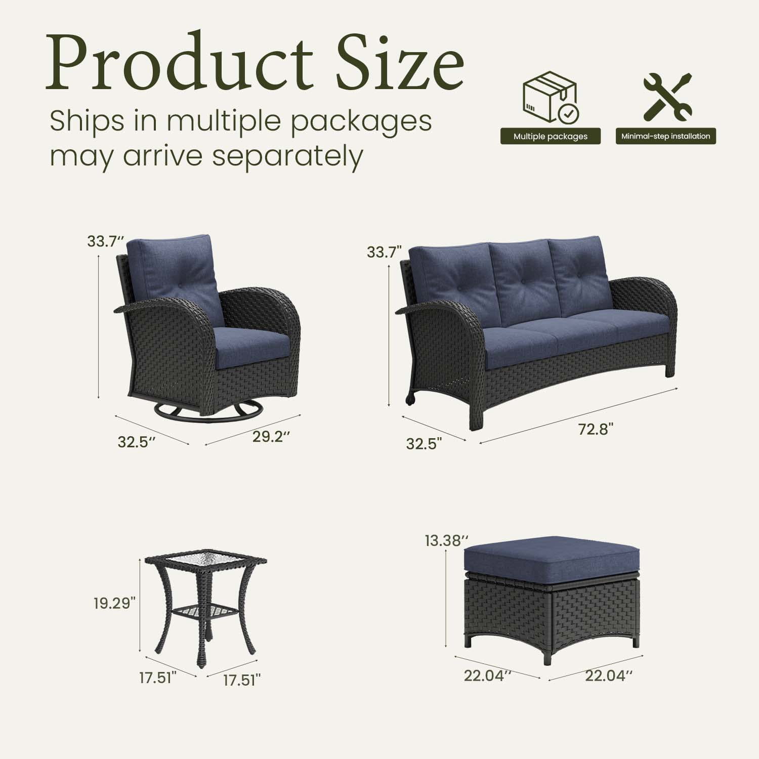 LayinSun 6 Pieces Patio Outdoor Conversation Set, Wicker Furniture Set with Swivel Chairs and Ottomans 7-Seat