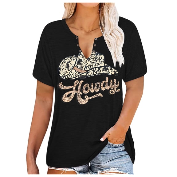Womens Spring Short Sleeve Tees Country Music Print Vacation Tops Casual V-Neck Trendy Fashion T Shirts