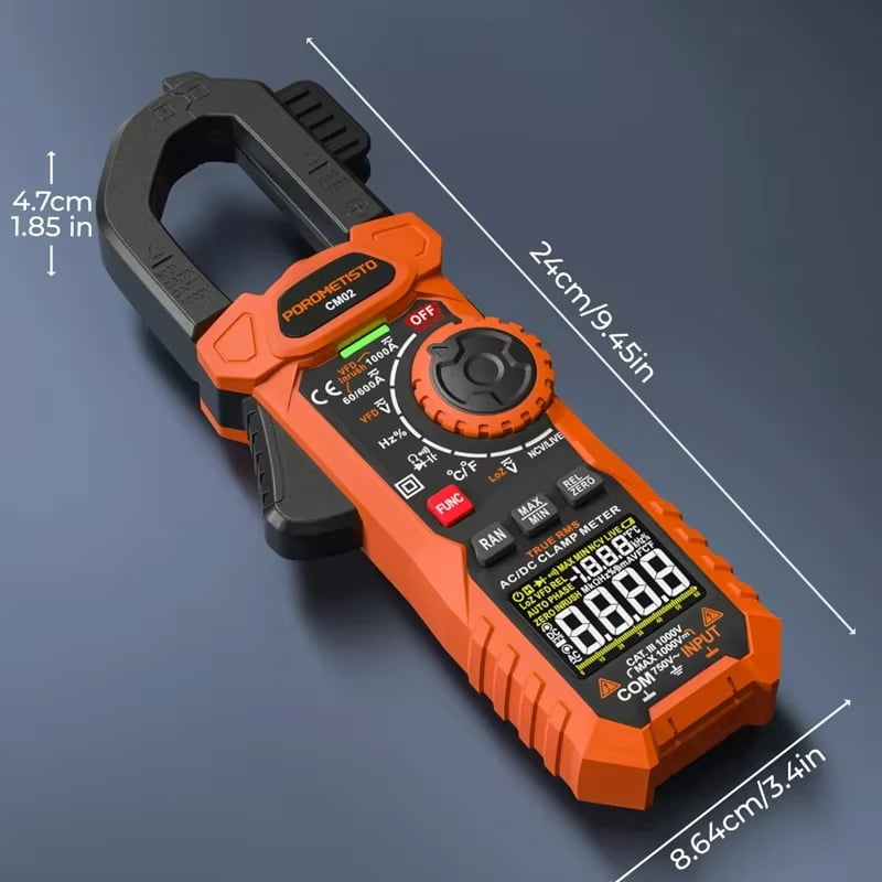POROMETISTO-CM02 Digital Clamp Meter, 6000 Counts, Smart Measurement,True RMS,  Auto-Ranging Voltmeter, Non-Contact Voltage Detection, Measures AC/DC Volatge Live Wire
