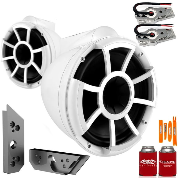 Wet Sounds REV 10W-SBM 10" Swivel White Tower Speakers with Malibu G5 Tower Adapters