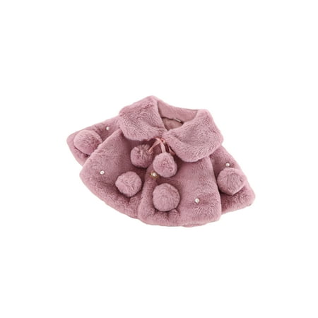 

Canrulo Newborn Baby Girls Wool Coats Solid Balls Long Sleeve Turn Down Fur Collars Winter Warm Princess Outwear Purple 2-4 Years