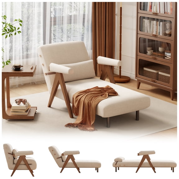 Muwuele 3-in-1 Convertible Sleeper Chair, Foldable Sofa Bed Lounge Chair Indoor with Adjustable Backrest, Modern Single Pull Out Couch for Living Room (White, 31"W)