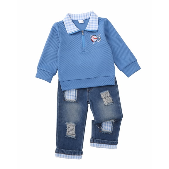 Toddler Baby Boy Clothes 2T Boys Fall Winter Outfits 3T Boys Long Sleeve Lapel Top Jeans Pants 2PCS Clothing Set Blue