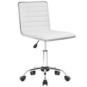 Walnew Task Chair Desk Chair Mid Back Armless Vanity Chair Swivel Office Rolling Leather Computer Chairs Ribbed Adjustable Conference Chair (White)