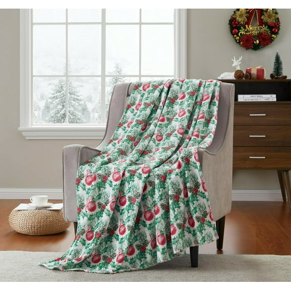 Kate Aurora Christmas Evergreens, Pine Cone & Ornaments Ultra Soft Throw Blanket