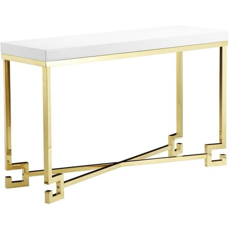 Pemberly Row Stainless Steel Console in White Lacquer & Gold
