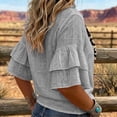 thumbnail image 5 of ClodeEU Women's Linen Blend Button 3/4 Sleeve Shirt with Tiered Ruffle ,Solid Color Casual Blouse Gray,Women's Plus XXL, 5 of 7